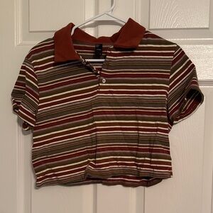 Cider Women’s Polo Shirt - Red, Green, Brown Stripes